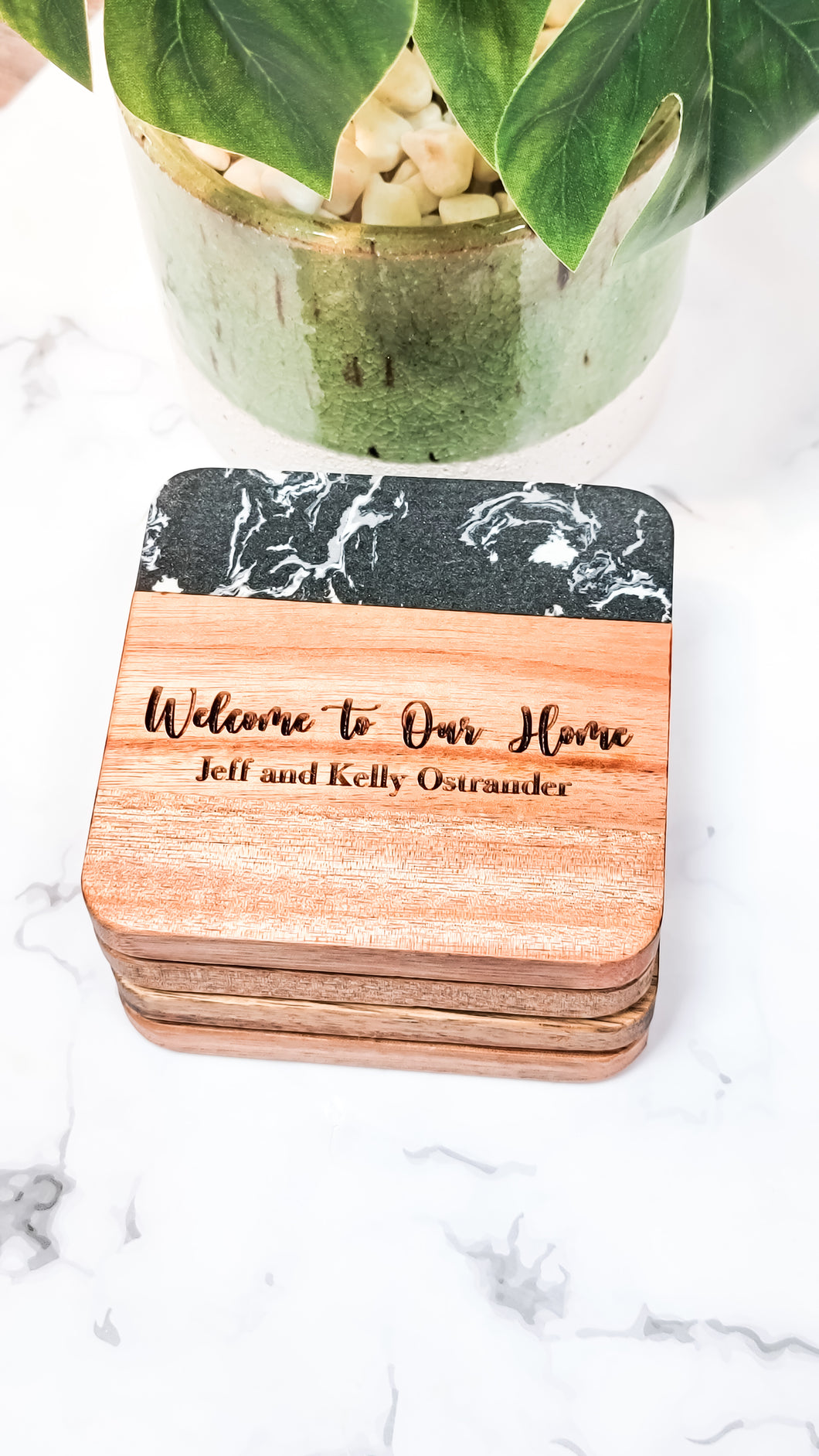 Black Marble and Wood Coasters