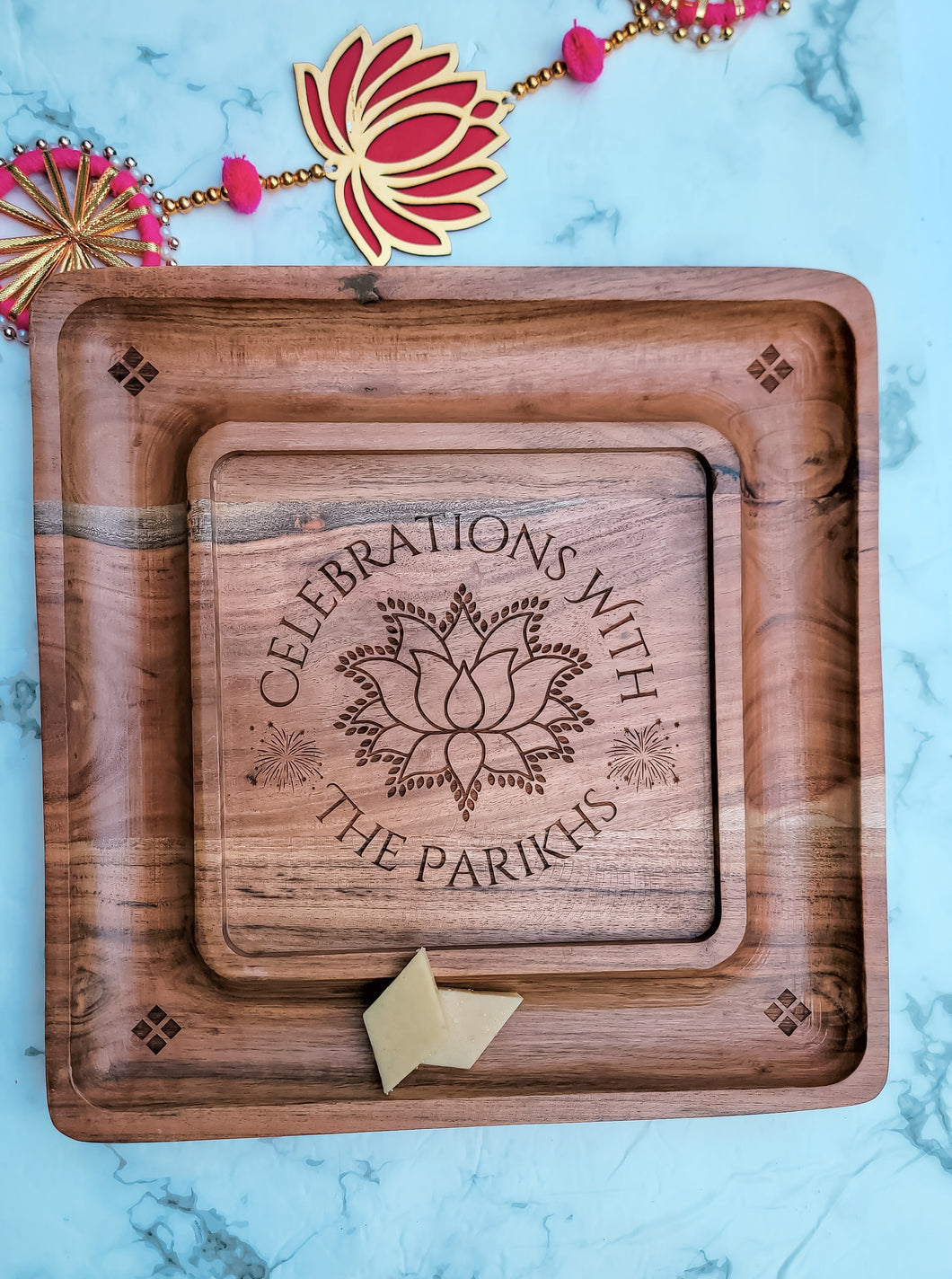 Square Celebrations Wood Tray