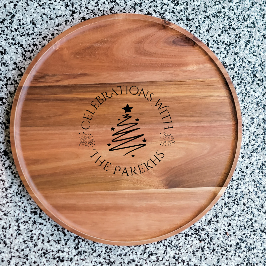 Large Round Celebrations Wood Tray