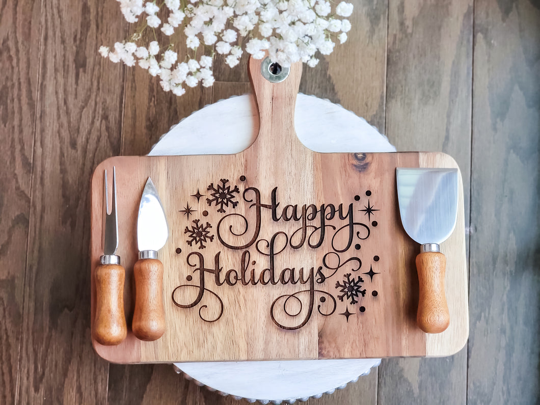 Happy Holidays Cheeseboard and Knives Set