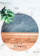 Load image into Gallery viewer, Round Black Marble Acacia Serving Board
